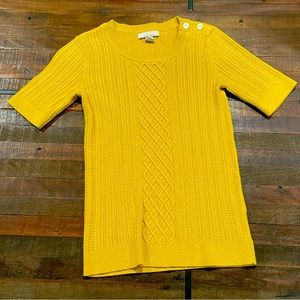 Banana Republic 3/4 sleeve sweater in mustard yellow with button shoulder detail